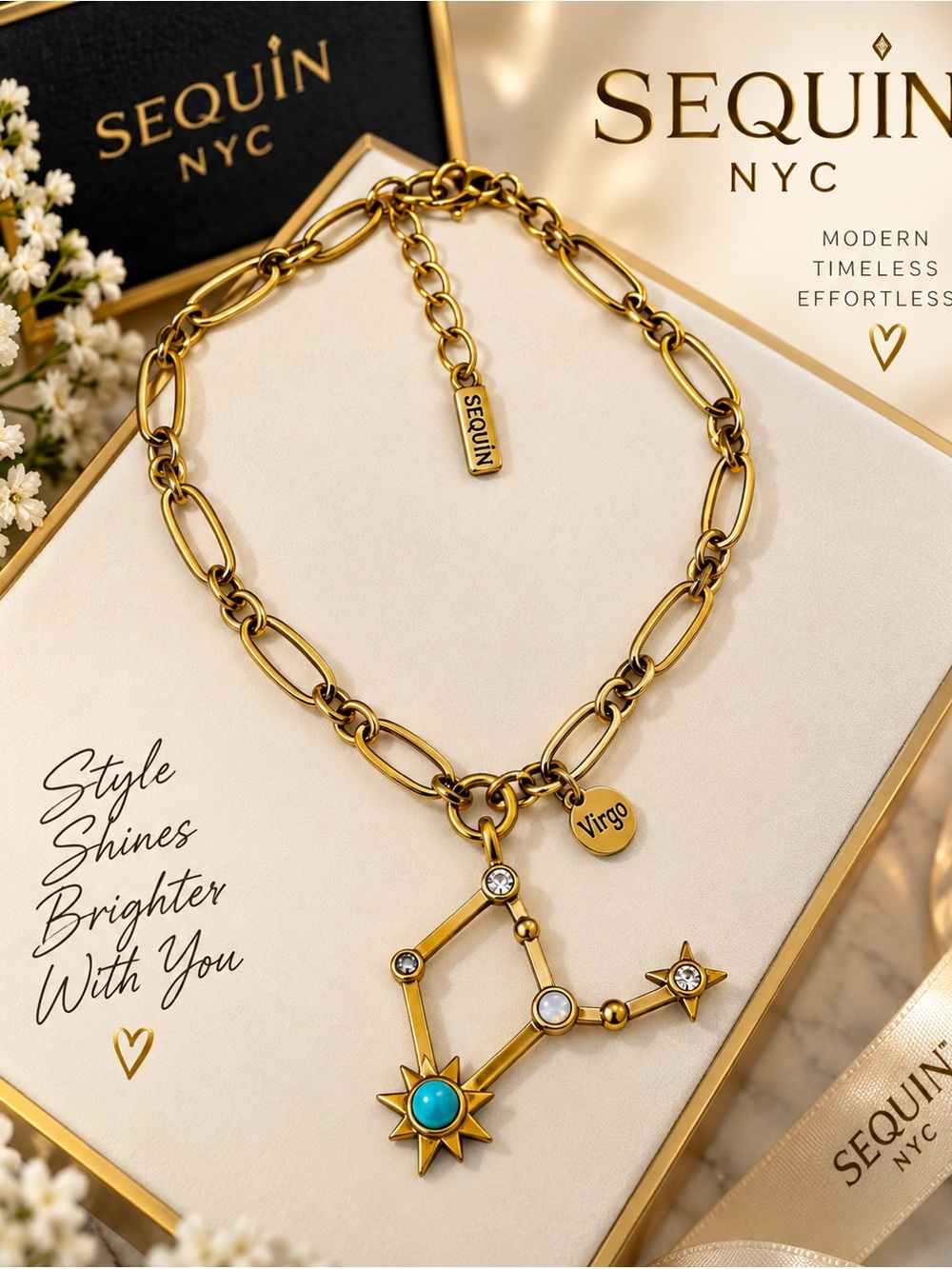 Gold Virgo Constellation Pendant Necklace